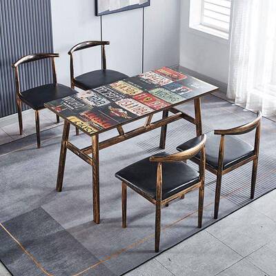 吃经济型饭餐快桌椅组合小12354八店商用复古早餐食堂面馆餐饮烧