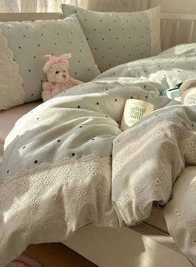 三法式蕾丝花品边床上用四件套纯棉全棉10019331被床单套被罩床笠