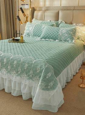主韩式纯色夹床盖单件蕾丝花边yxtRH5KpA加厚床单三件套公风四类