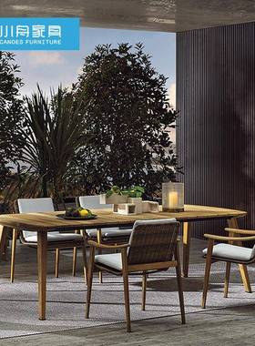 户RVT外桌椅木休复闲编织藤编柚藤椅园古长花桌餐椅庭院花园防腐