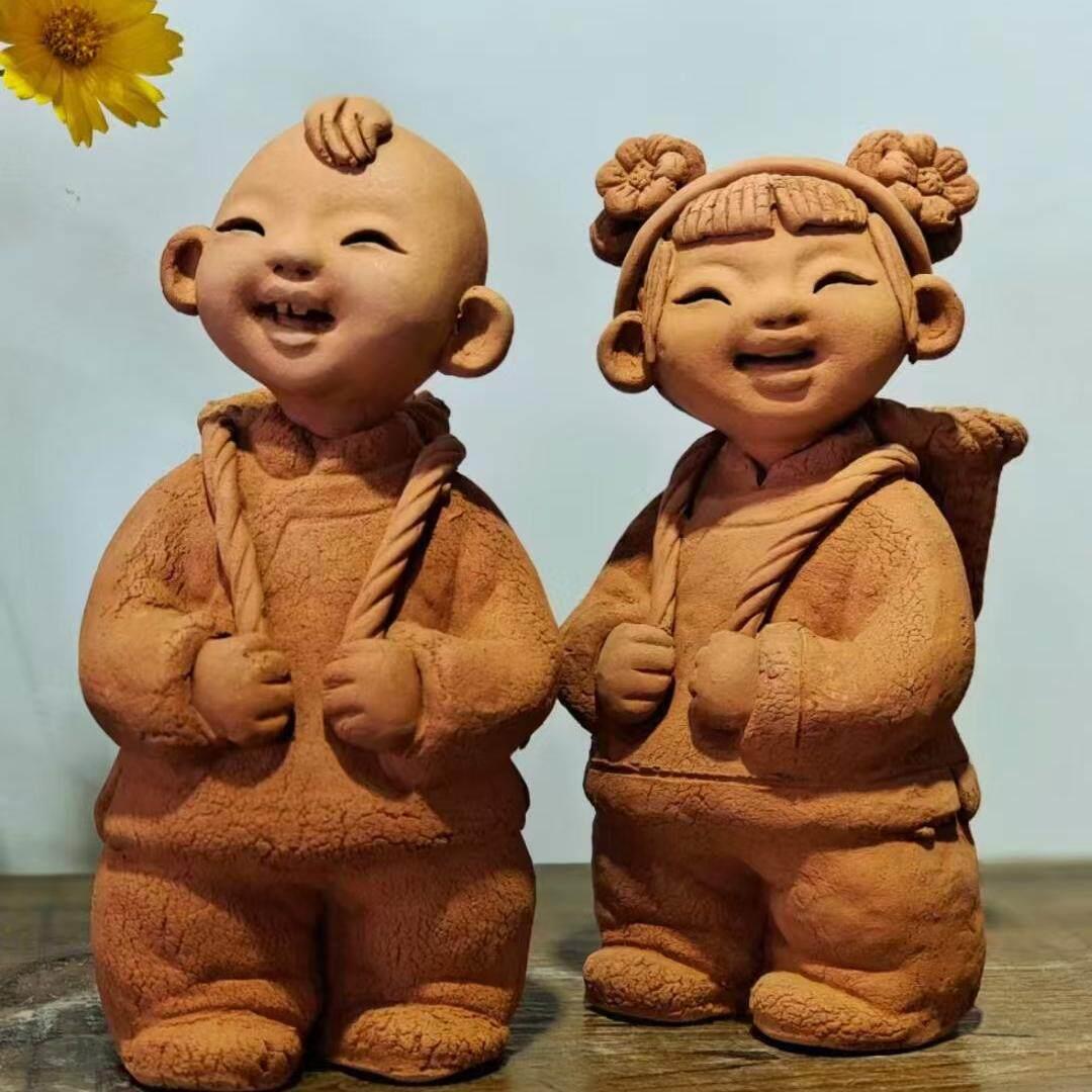 马若特泥人泥塑娃娃摆件非遗特色手工艺品家居摆饰《小竹篓》