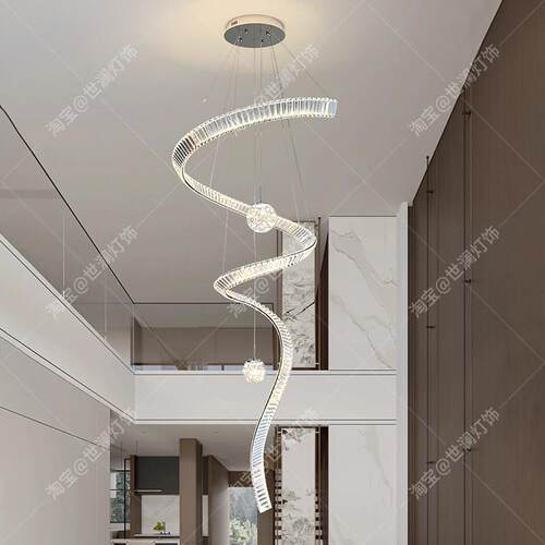 别墅挑空客厅大吊灯轻奢高级感美人鱼飘带水晶灯loft复式楼梯吊灯