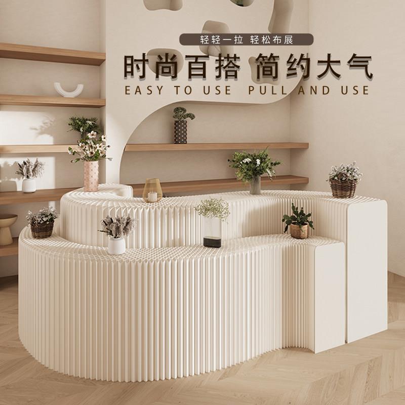 纸质长条中岛展台展示台落地置物架展示柜折叠移动展会样品陈列台