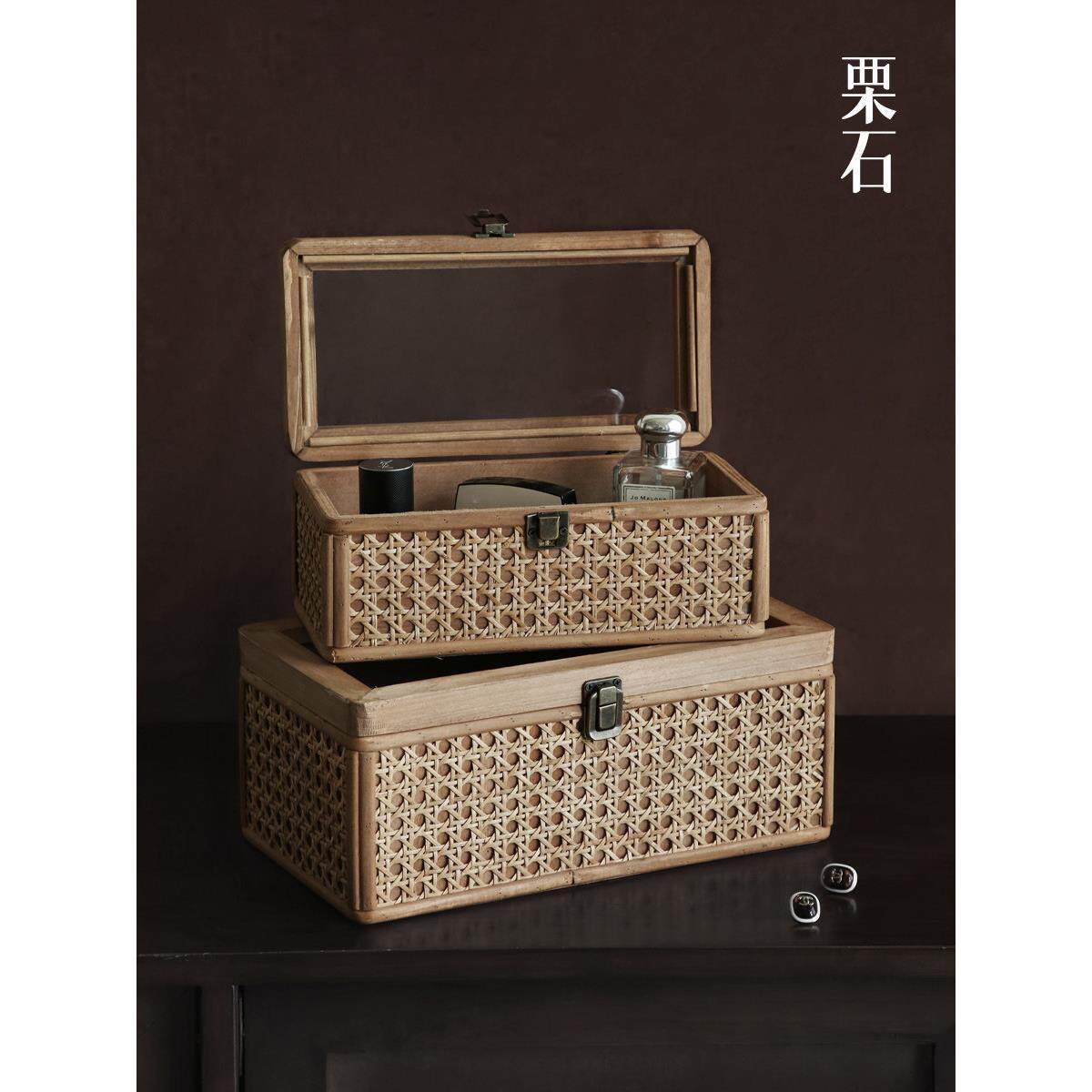 栗子石[Bohoy]覆古藤条收纳盒B&B桌面首饰盒化妆品杂项盒装饰品