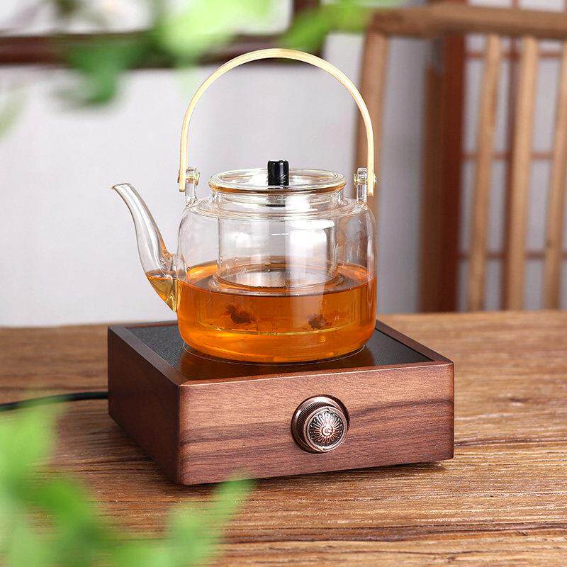 胡桃木全自动黑晶炉煮茶器玻璃烧水壶白茶煮茶壶小型电热泡茶炉套