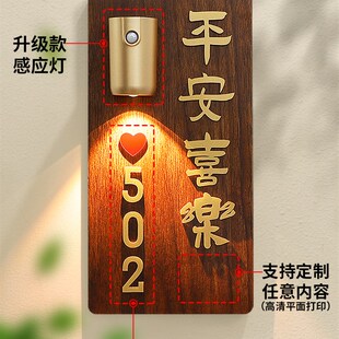 门铃家用无线门牌号高级感轻奢创意入户号码牌免插电感应发光磁吸