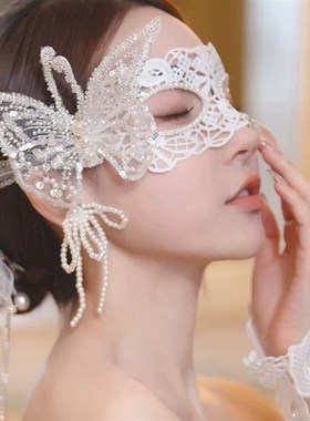 手工蝴蝶串珠舞会礼服面具新娘宴会舞台风格面具珠宝饰品万圣节