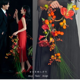 new新中式 新娘结婚彷真花领证花束瀑布花水滴手环花婚礼手捧花hot