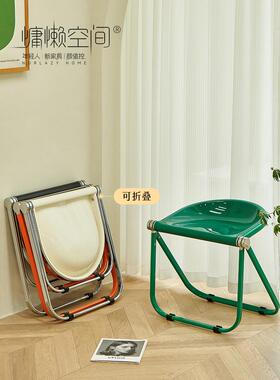 中世纪绿色折叠凳斯堪的纳维亚亚克力网红塑料椅便携式现代简单凳