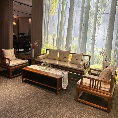 北美黑胡桃木实木办公沙发组合办公室商务接待会客新中式沙发茶几