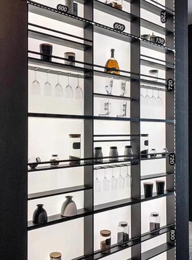 不锈钢酒柜展示柜亚克力发光背板装饰书柜钢板置物架别墅展厅定制