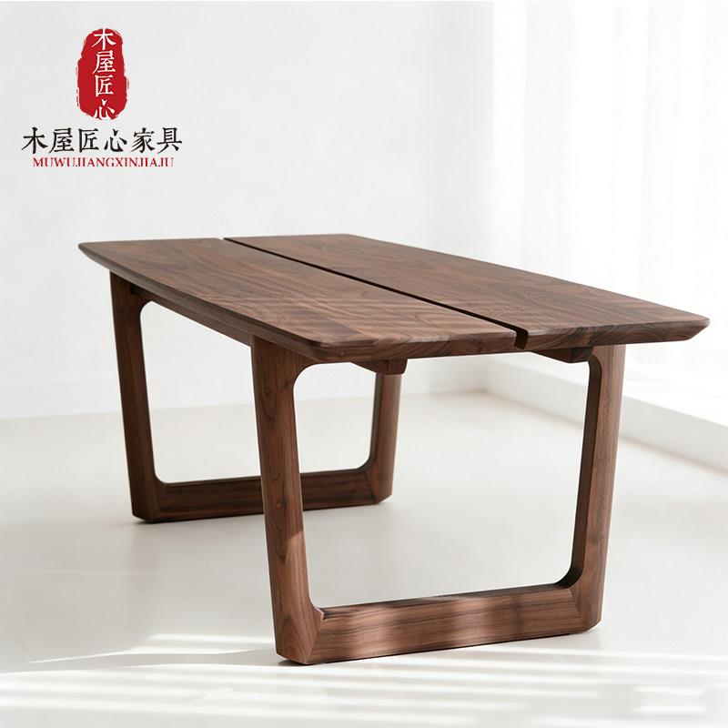 意式轻奢北美黑胡桃木餐桌长方形茶桌大板桌椅组合家用饭厅饭桌