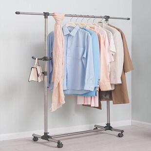 367晾衣架落地室内单杆式挂衣架不锈卧钢缩型衣架简易小伸阳台晒