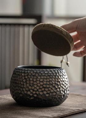 茶粗陶156565鎏的金茶罐叶陶瓷密封罐家用半斤装散茶存茶罐大号装