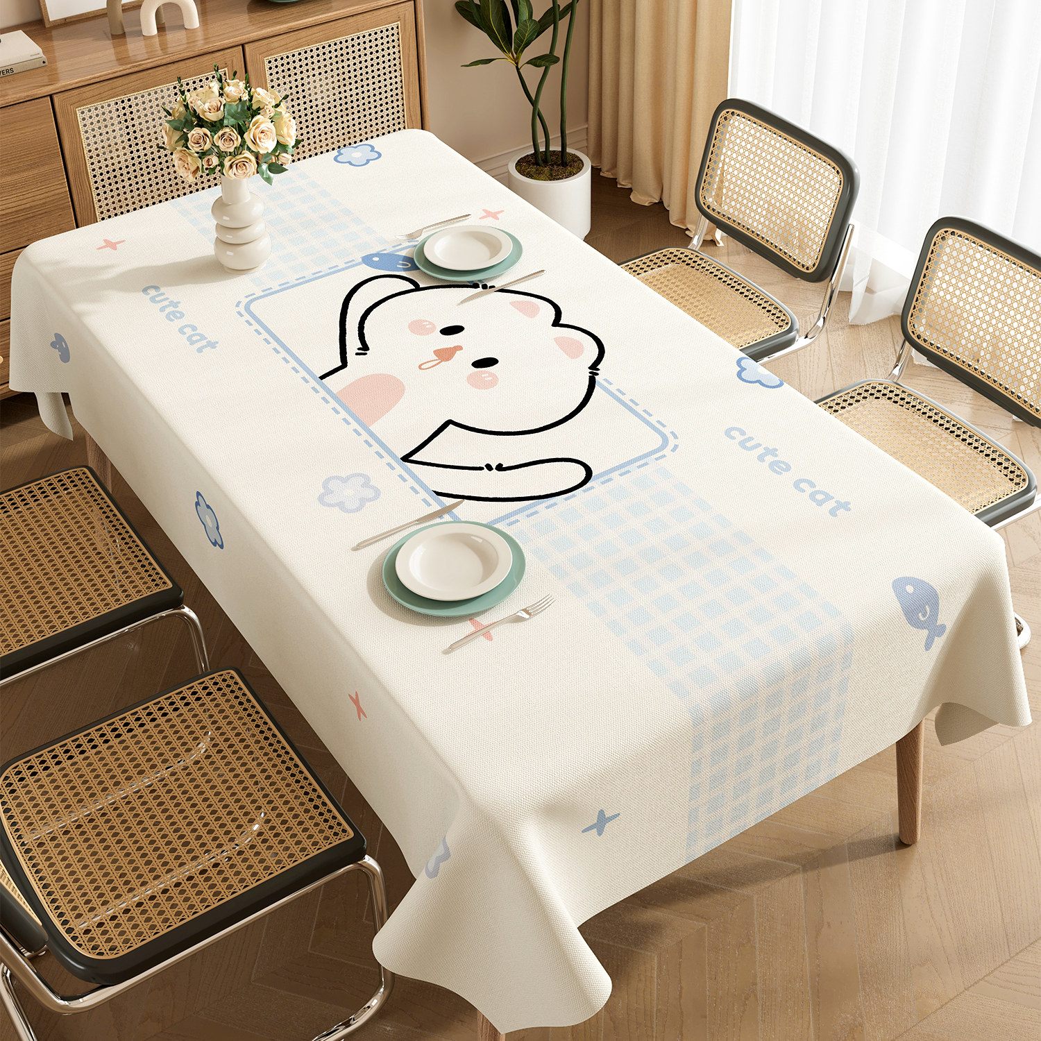椭圆形桌布免洗防水防油防烫餐桌布高级感椭圆ins风卡通桌布台布,居家布艺,桌布,淘宝优惠券,粉丝福利购,淘宝优惠卷