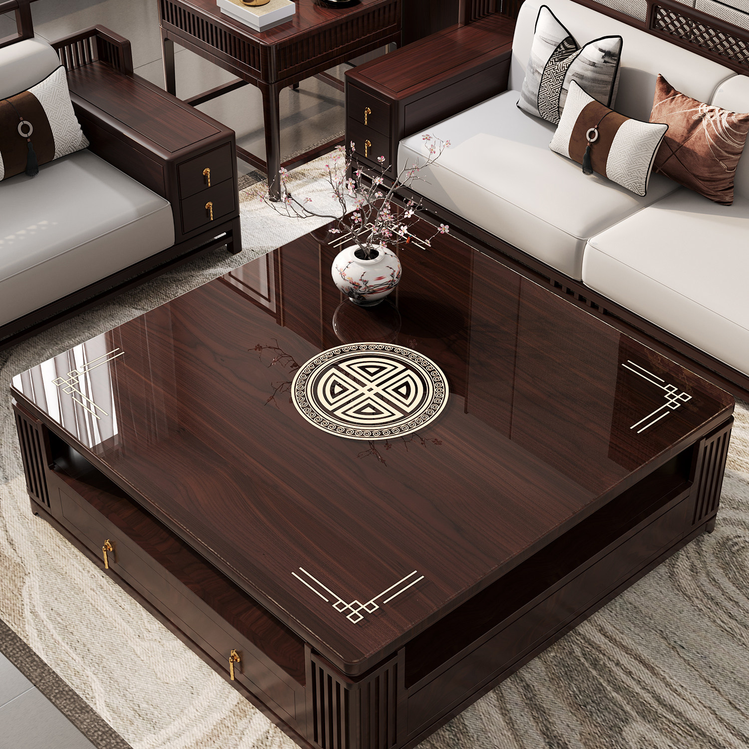 新中式pvc茶几垫防水防油免洗透明软玻璃四方餐桌垫正方形桌面垫,居家布艺,桌布,淘宝优惠券,粉丝福利购,淘宝优惠卷