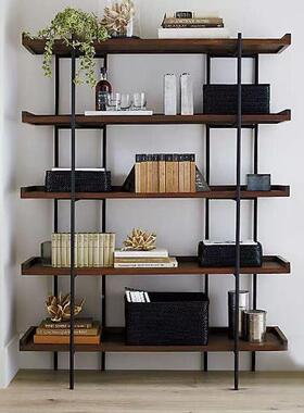 美创式复古loft简工约置物架业风实木架书书柜76138客厅落地多层