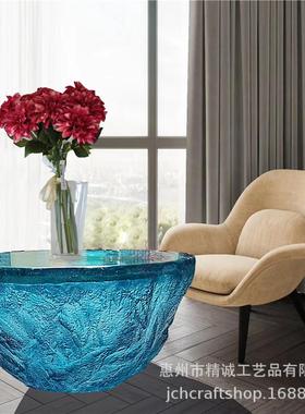 现客厅明蓝色海代塑洋树脂茶几桌子透JJ-034圆形装饰品落地雕家具