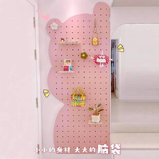 卡通实木洞洞板置物架木质家用收纳架入户玄关一体试衣镜衣帽架