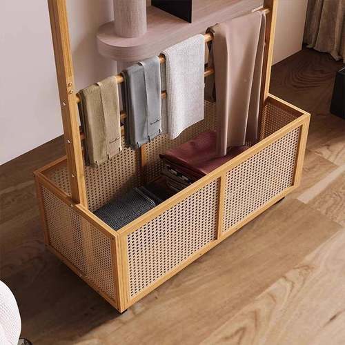 楠竹多内加粗挂衣架落QBW地卧室可移动衣脏篓衣架子室轻奢功能衣