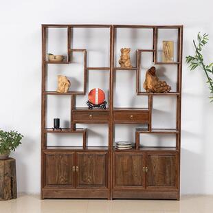 实木博架新中式 置物示架隔断 客古厅展柜ERM茶室仿古老榆木多中式