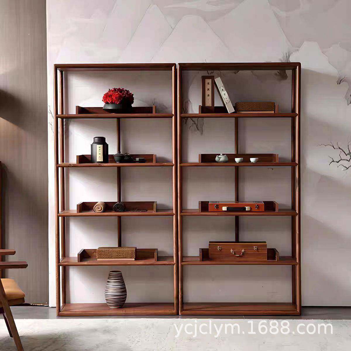 DQJ新中式博古架家用榆具木家茶室多老宝阁置物架示古风书架古董