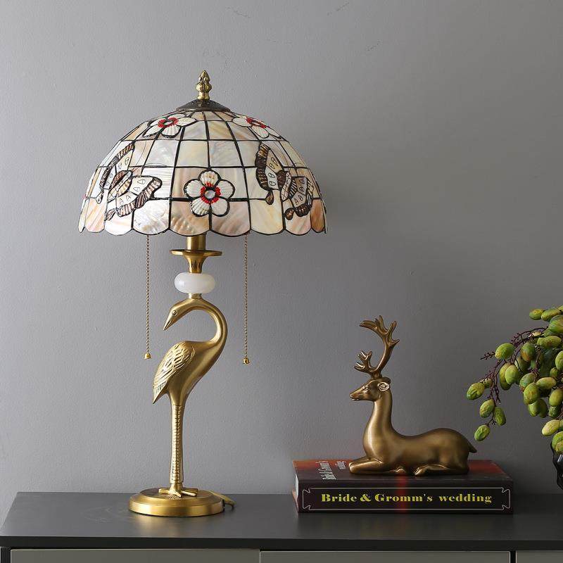 铭居全式贝壳台灯仙铜鹤S103CR-1帝欧凡尼田园术收藏艺复古客厅装