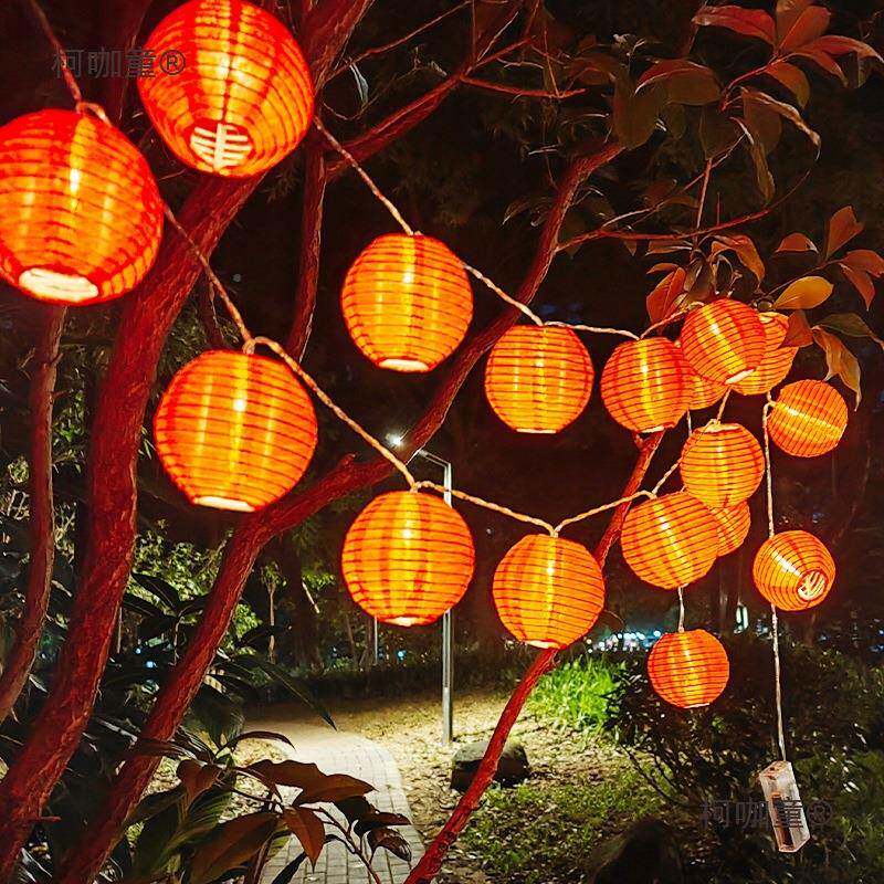 户外防水绸布小灯笼串彩色太连秋阳七夕中节花园挂树上布OQK麦能