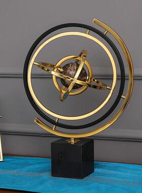 欧式地球仪摆件金属创室客厅书房意家居摆设面大理31455石办公桌