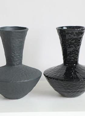 黑色色IEQ瓷日式花瓶家红居装饰件陶客厅小众轻奢摆茶室插花器高