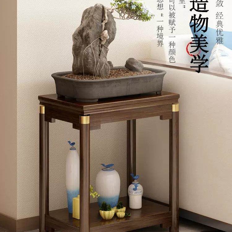 985奇石摆山石放架置物架鱼缸底座架边几角几花架子客厅实木落地