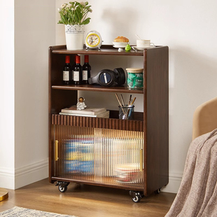 实木小户型餐边柜靠墙一体简约窄储物柜可移动厨房收纳置物架带轮