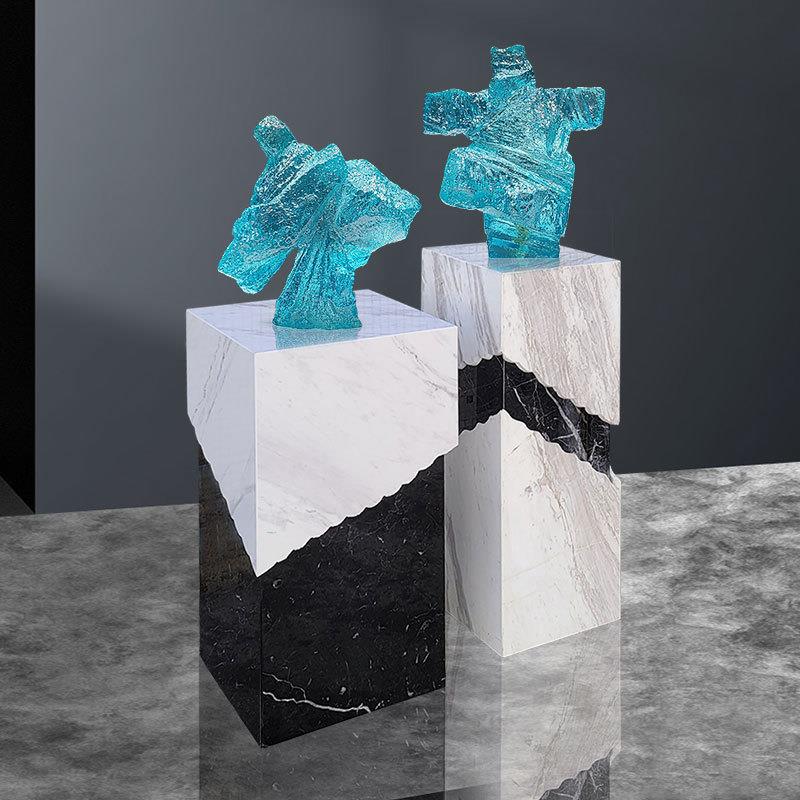 酒店样板间售楼处玄关落地大理石底座圆柱型雕塑摆件展示台石柱子