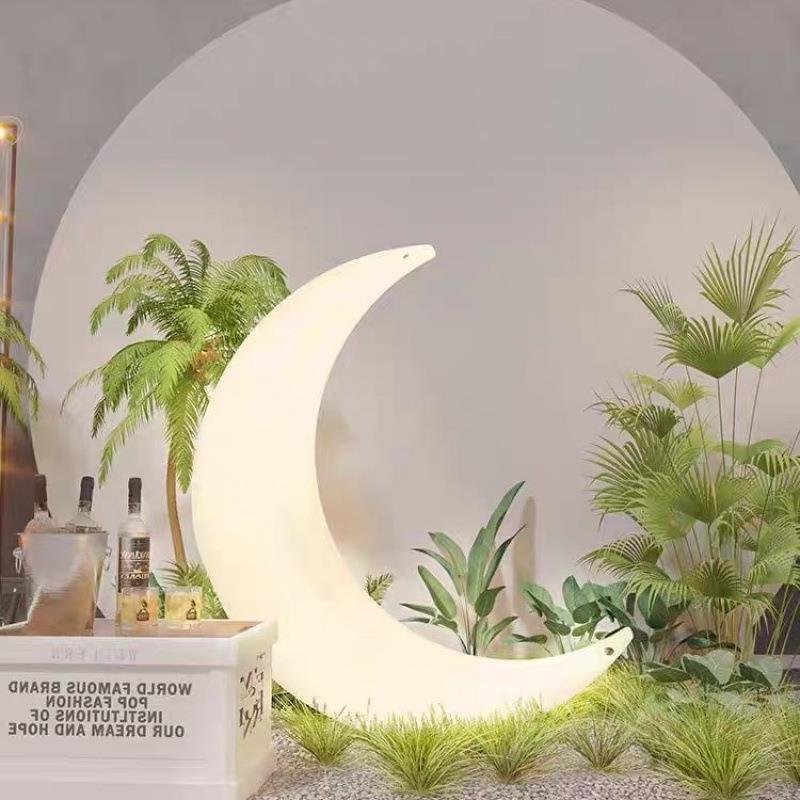 户外七彩发光月亮灯太阳能民宿庭院装饰弯月牙躺椅