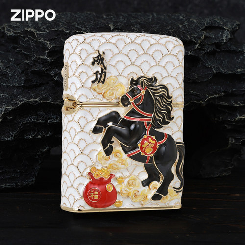 Zippo防风煤油打火机官方正品马到成功夜光珐琅礼物送老公男士