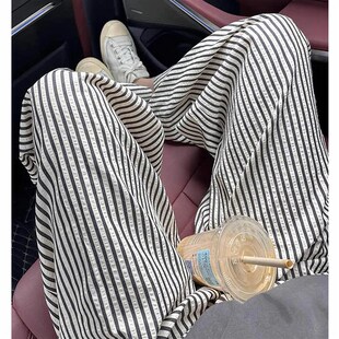 孕妇竖条纹阔腿裤子春秋季2024新款外穿显瘦直筒慵懒拖地长裤秋冬