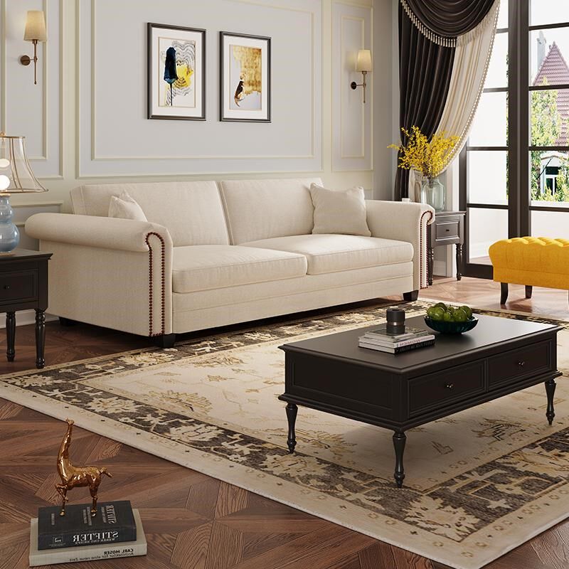 复古风美式棉麻布艺沙发简约轻奢客厅小户型直排欧式复古田园沙发