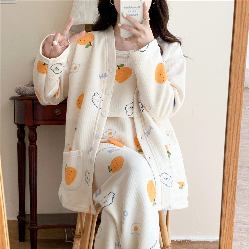 孕妇睡衣女秋冬季产后空气棉三件套月子服纯棉春秋冬款哺乳家居服