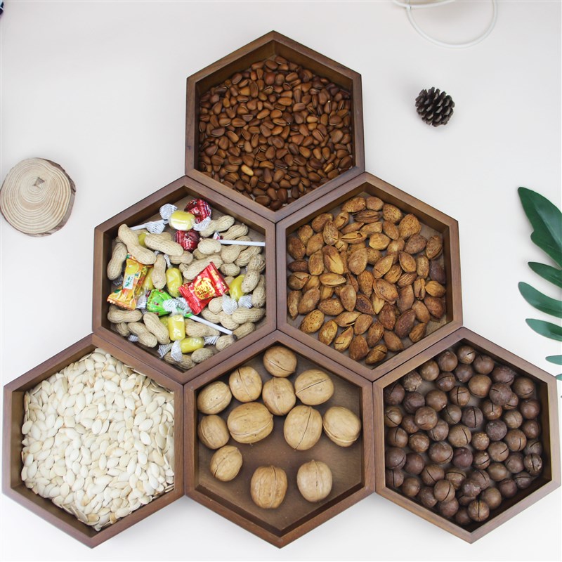 实木中日式创意分格带盖多层客厅家用瓜子零食收纳干果过年糖果盒