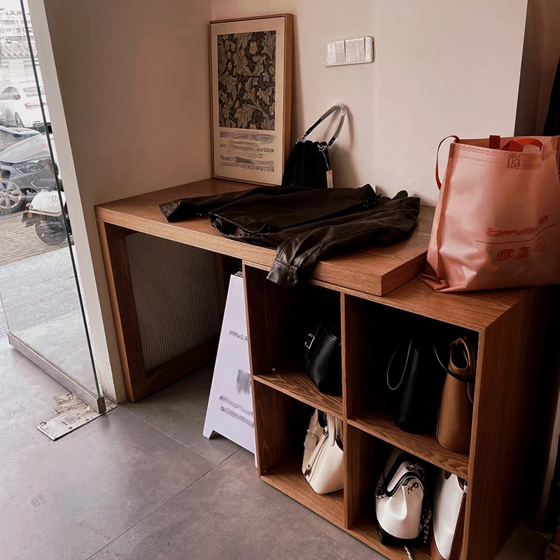 木纹色伸缩中导台服装店免漆展示台商铺装饰柜摆件展台陈列流水台