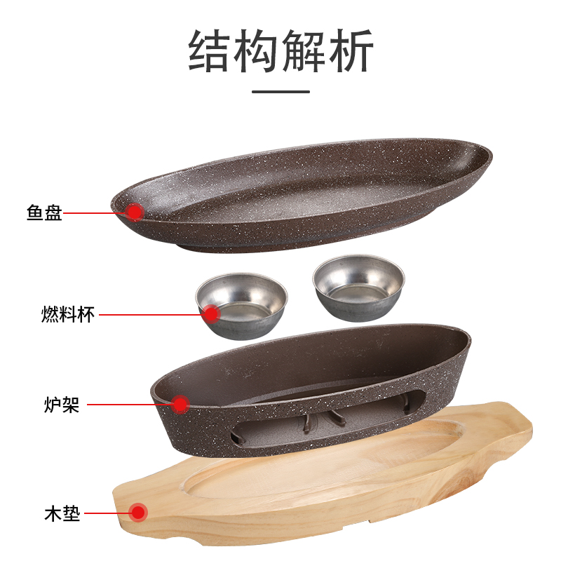 商用不粘酒精烤鱼炉鱼片烤鱼炉徽菜臭鳜鱼专用炉船型烤鱼炉烤鱼盘