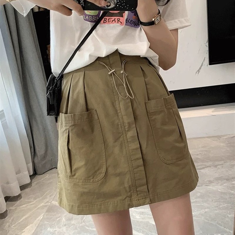 南瓜籽女装定制大码肥妹妹mm大口袋抽绳工装夏季显瘦休闲A字短裙