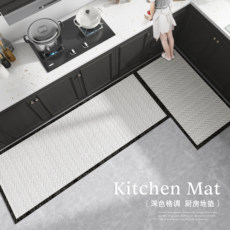 硅藻泥浅色厨房地垫防滑防油可擦免洗l型专用防水脚垫子耐脏地毯