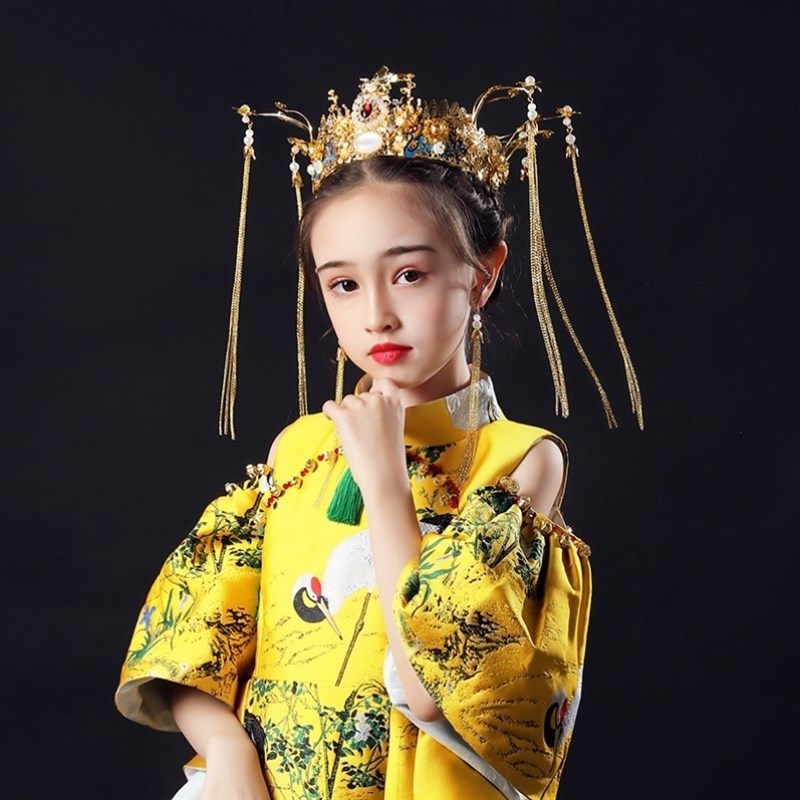 皇冠头饰公主儿童汉服发冠模特走秀凤冠流苏秀禾通用韩式古风配饰