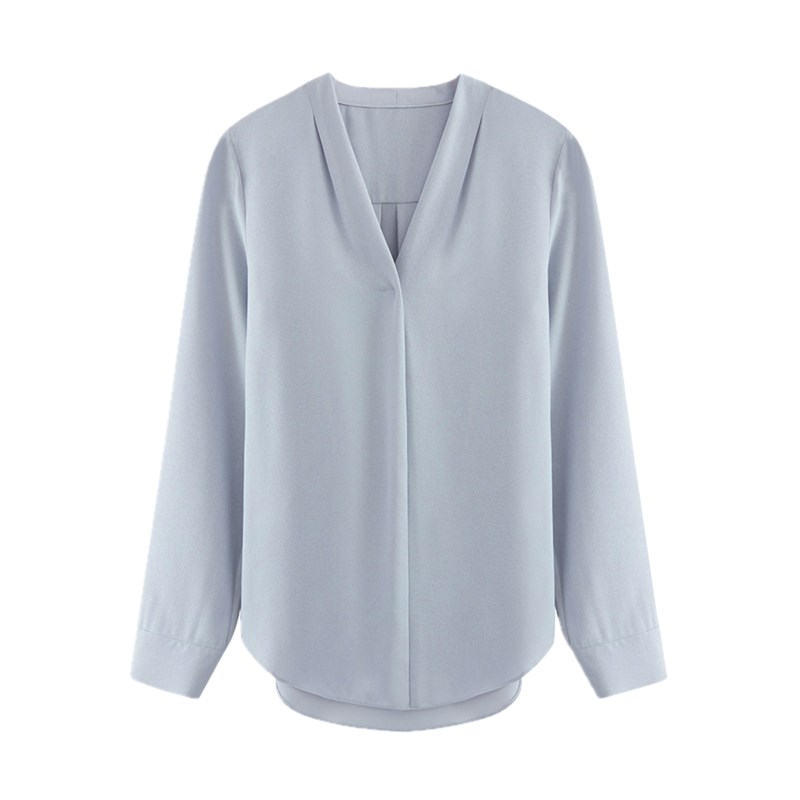 雪纺衬衫女长袖白色OL职业衬衣春装新款V领洋气显瘦外穿宽松上衣