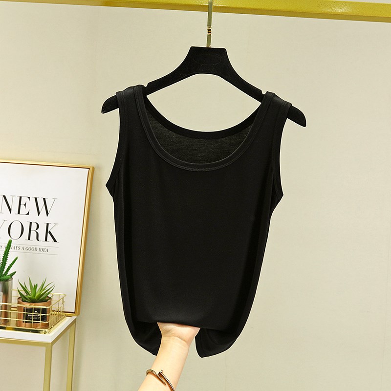 夏季薄款黑色吊带背心女防走光宽肩带内搭U领打底衫无袖上衣汗衫
