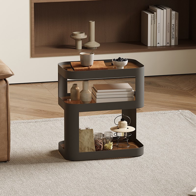 客厅沙发边几中古侘寂风客厅家用多层玻璃铁艺边桌网红简约小茶几