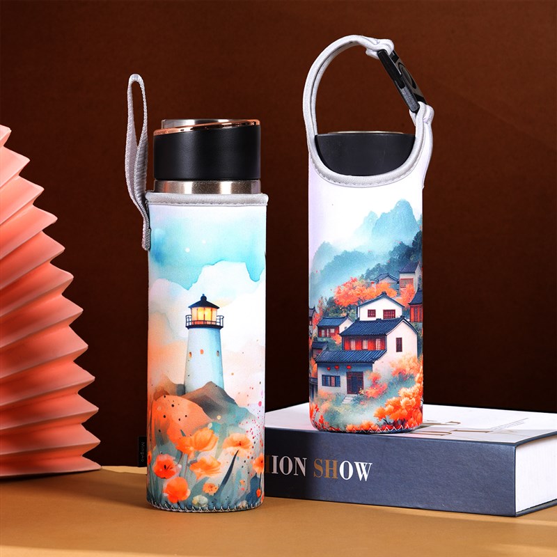 新款国风保温杯保护套杯套通用玻璃杯水杯子布袋斜跨背带手提斜跨