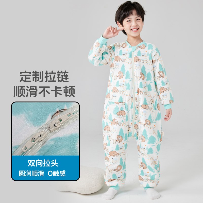 灵灵多儿童恒温睡袋秋冬防着凉男童连体睡衣护肚神器分腿防踢睡袋