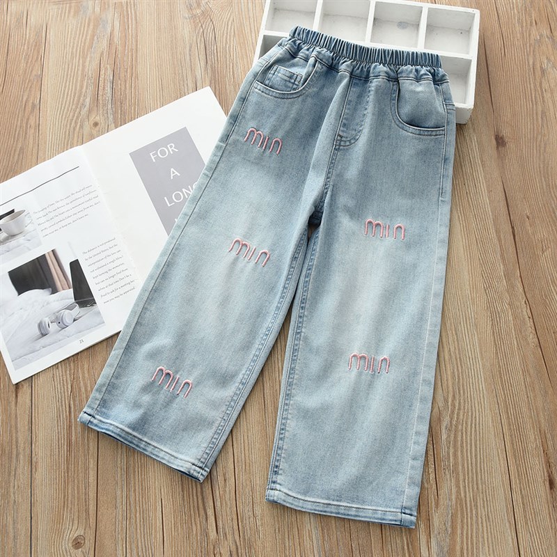洋气童装初秋新款儿童女童洋气直筒裤小女孩长裤宽松阔腿裤薄牛仔